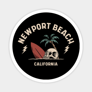 Vintage Surfing Newport Beach California // Retro Surf Skull Magnet